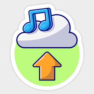 Cloud Upload Music with Note Cartoon Vector Icon Illustration Sticker